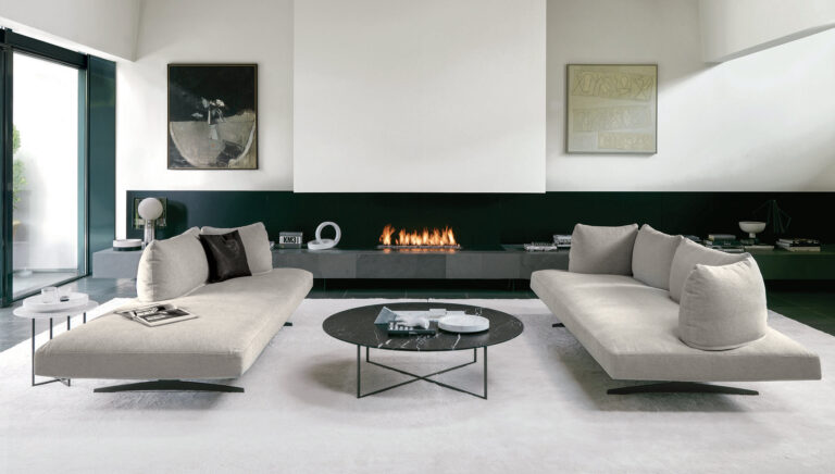 Canapé design de qualité en tissu gris clair modulable