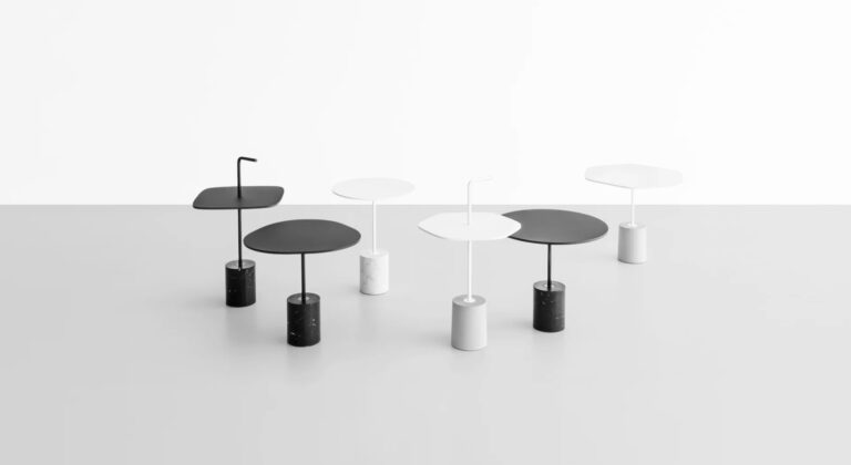 tables basses d'appoints noire ou blanche différentes avec différents plateaux clint via brera